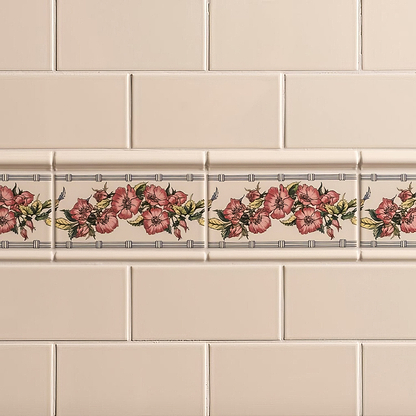 Corded Poppies Red Classical Decorative Border on County White - Hyperion Tiles