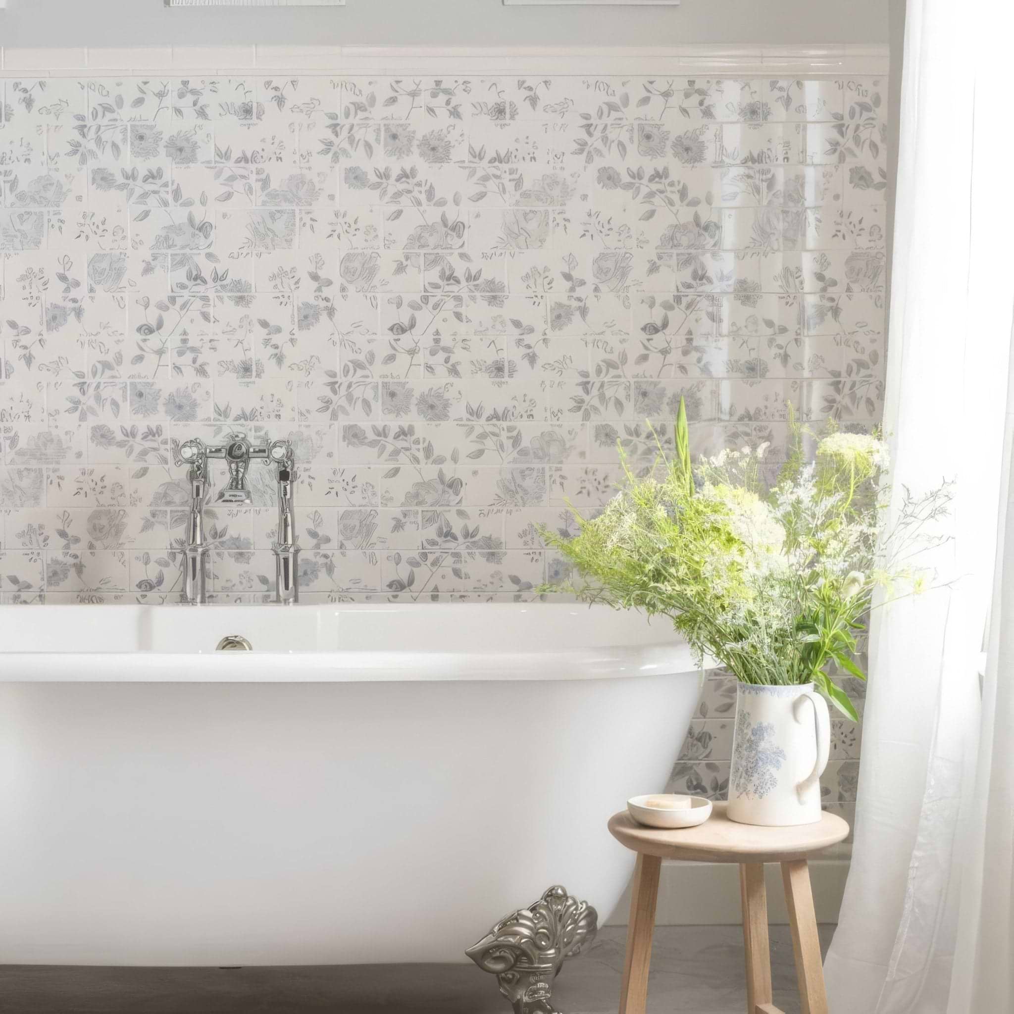 Cottage Garden Blue 18 Tile Panel - Hyperion Tiles