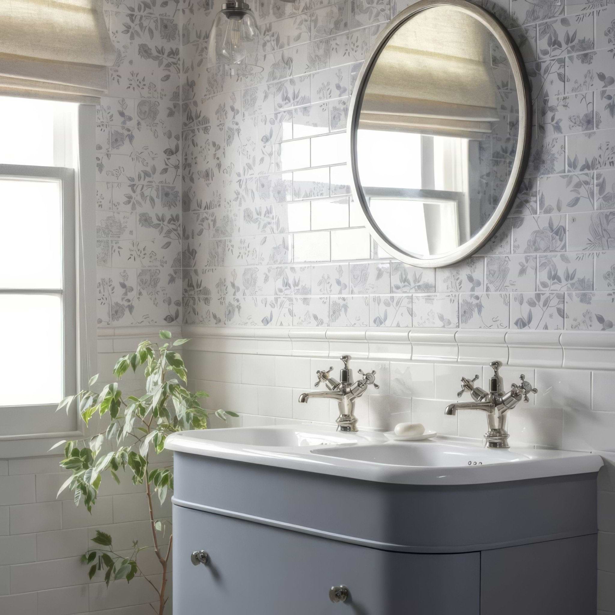 Cottage Garden Blue 18 Tile Panel - Hyperion Tiles