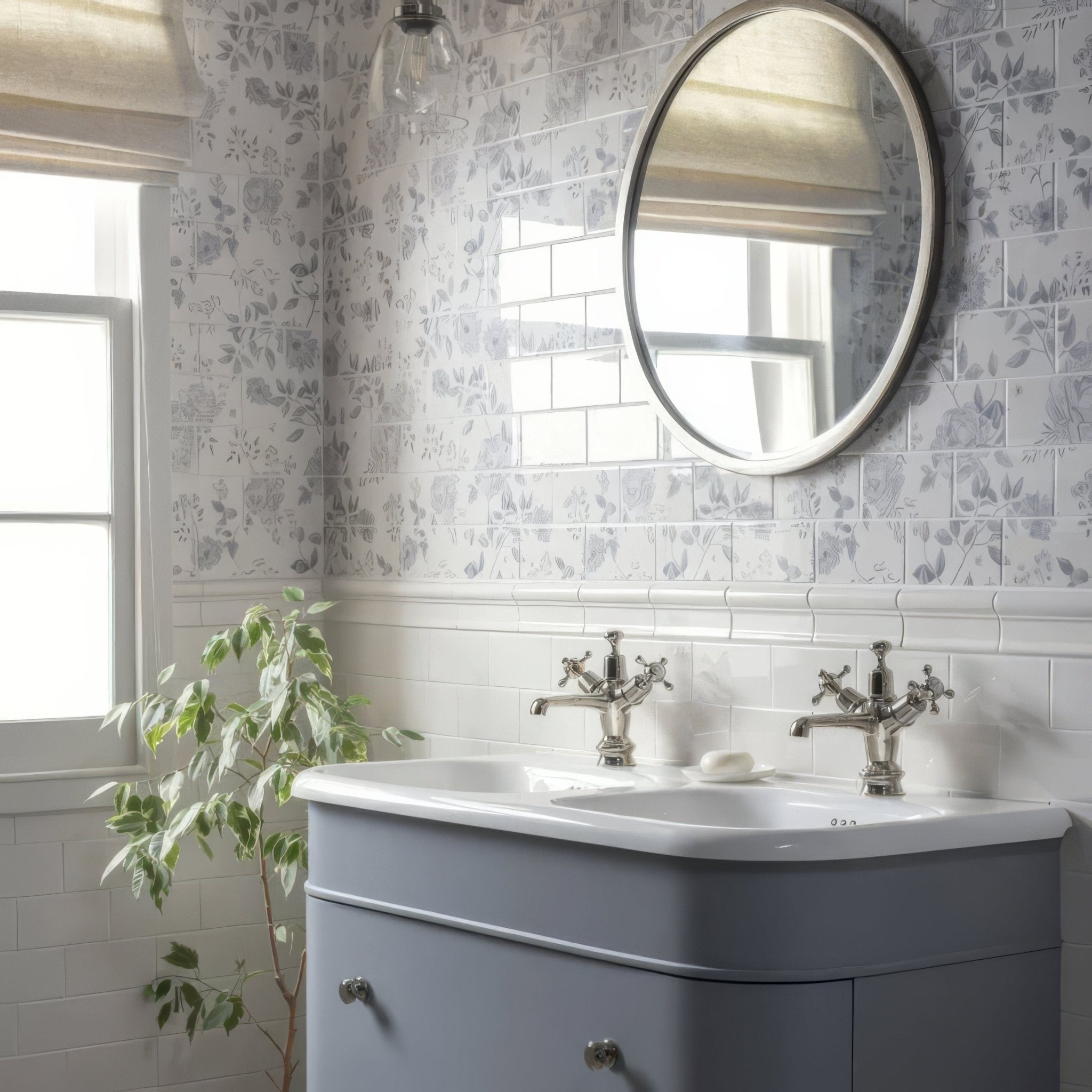 Cottage Garden Blue 18 Tile Panel - Hyperion Tiles