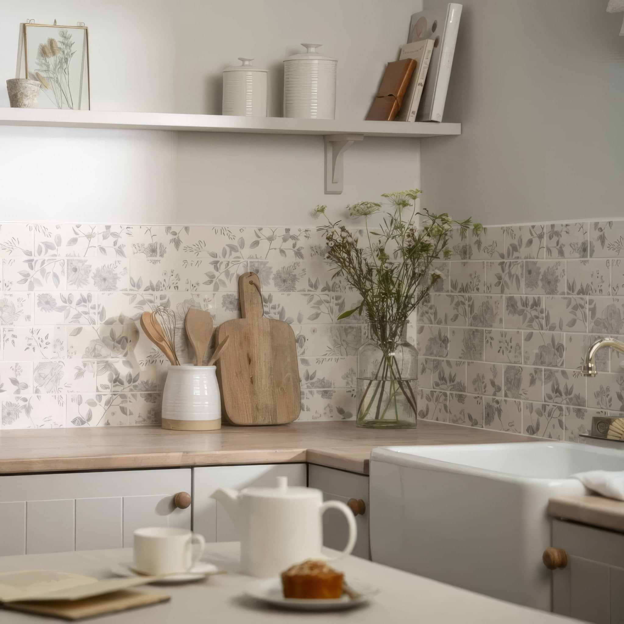 Cottage Garden Blue 18 Tile Panel - Hyperion Tiles