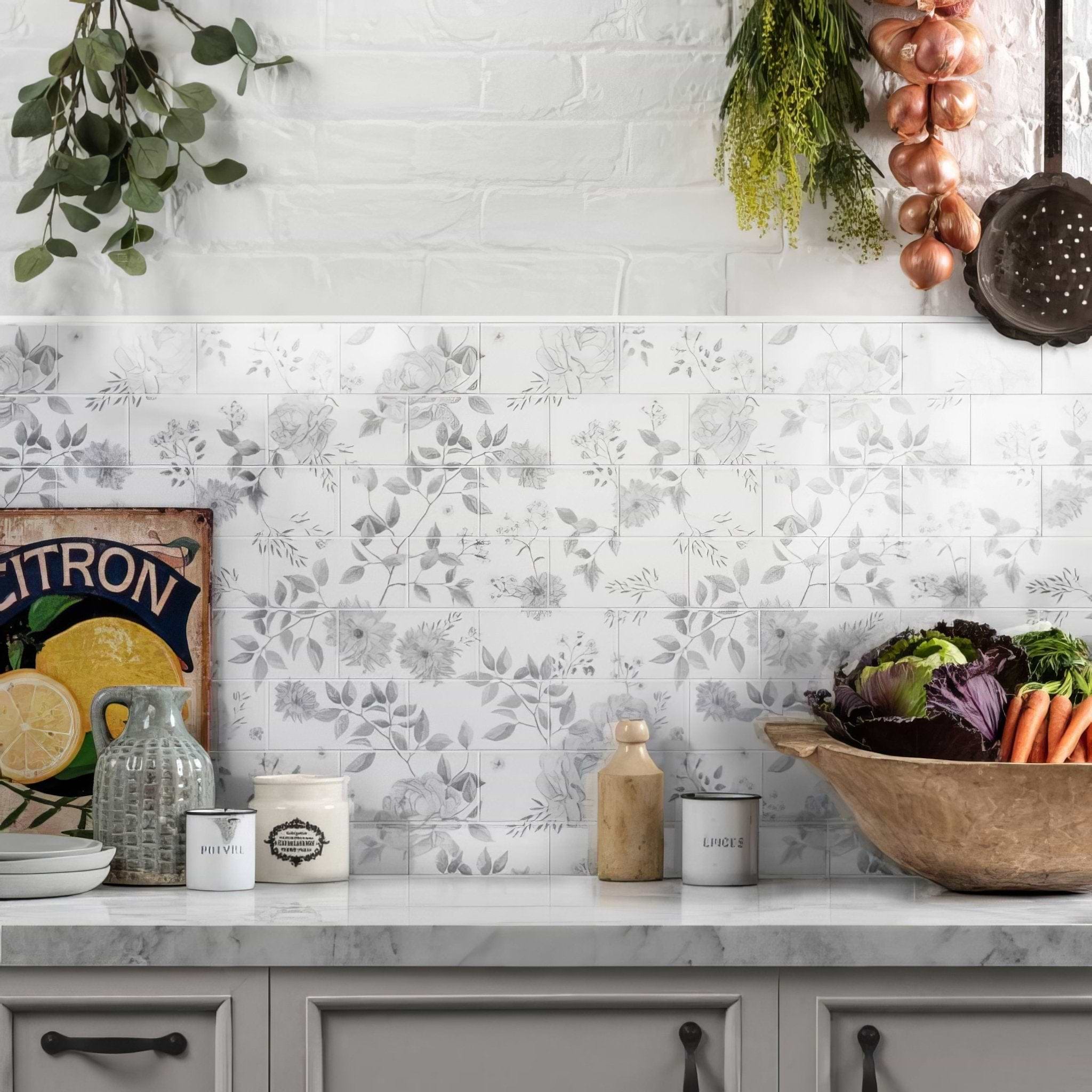 Cottage Garden Grey 18 Tile Panel - Hyperion Tiles