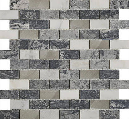 Creswell Grey Stone & Metal Mix Brick Mosaic - Hyperion Tiles