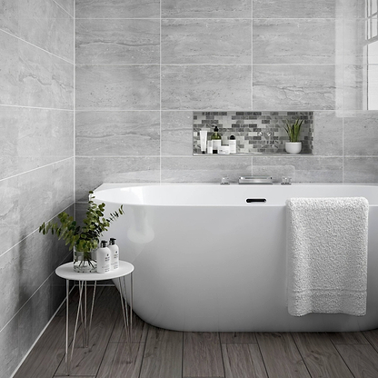 Creswell Grey Stone & Metal Mix Brick Mosaic - Hyperion Tiles