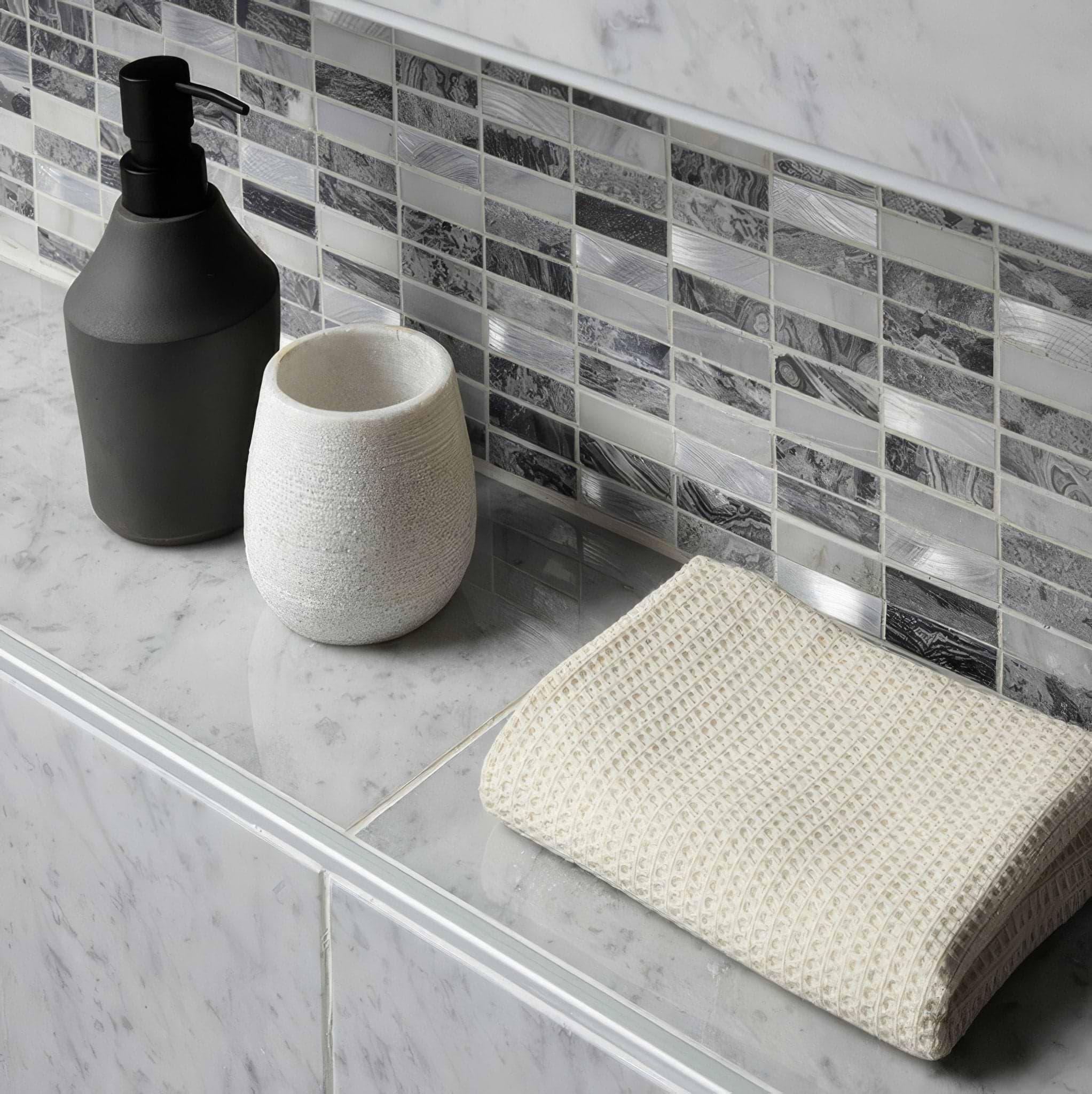 Creswell Grey Stone & Metal Mix Linear Mosaic - Hyperion Tiles