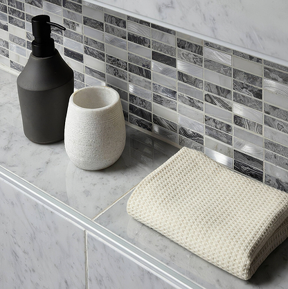 Creswell Grey Stone & Metal Mix Linear Mosaic - Hyperion Tiles