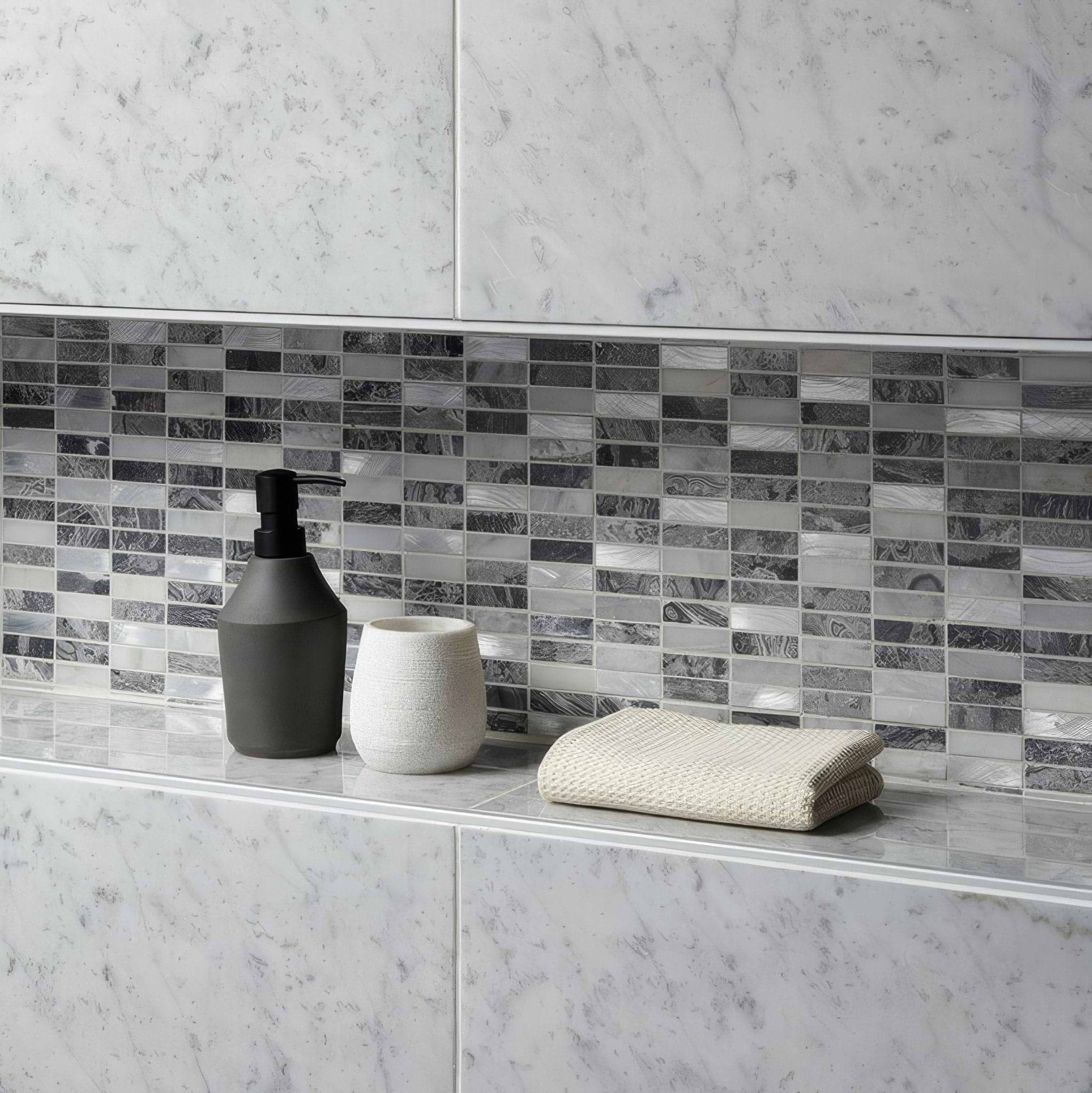 Creswell Grey Stone & Metal Mix Linear Mosaic - Hyperion Tiles