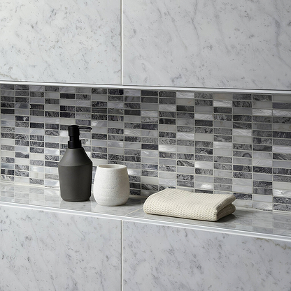 Creswell Grey Stone & Metal Mix Linear Mosaic - Hyperion Tiles