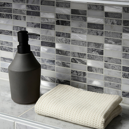 Creswell Grey Stone & Metal Mix Linear Mosaic - Hyperion Tiles