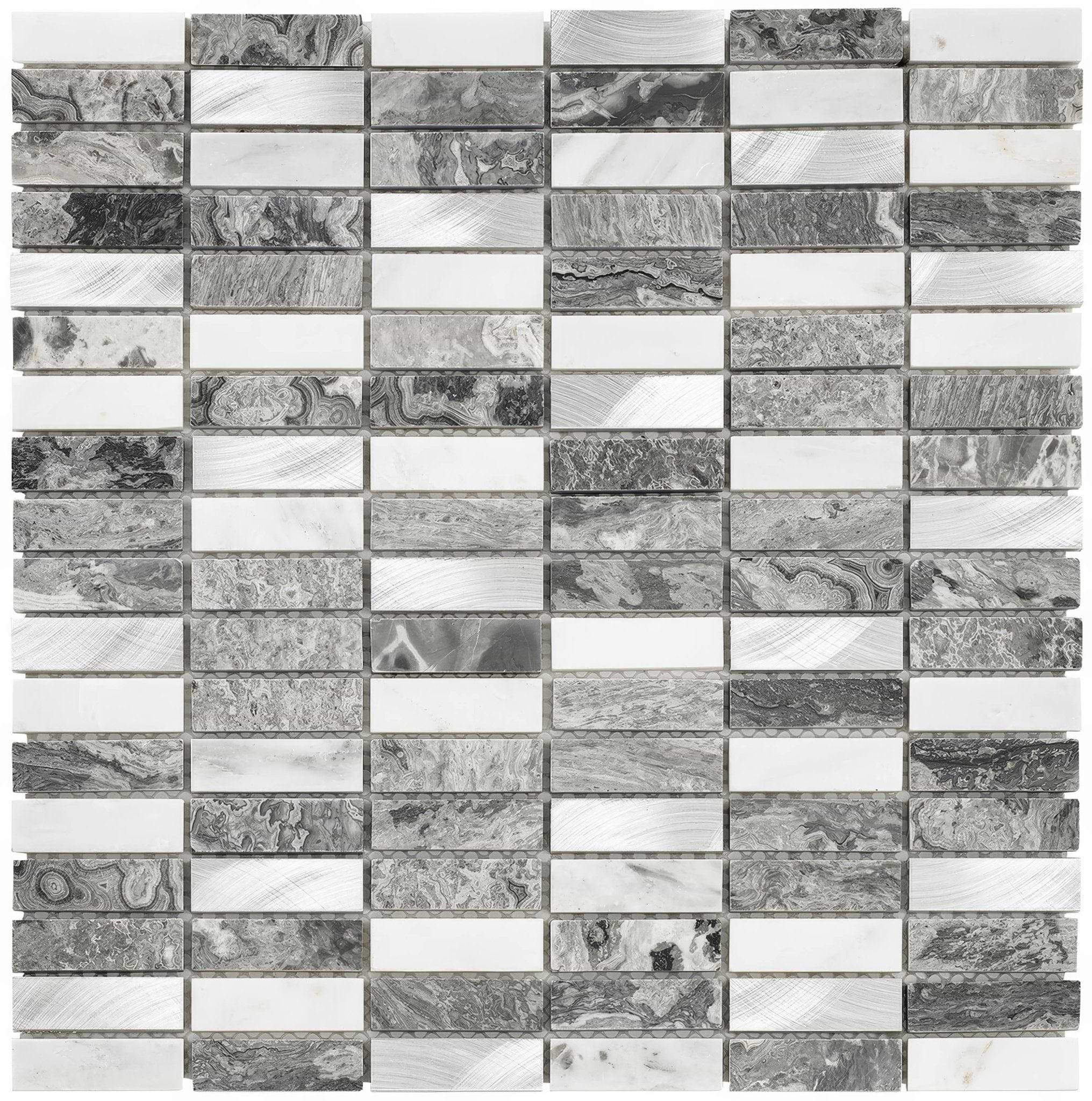 Creswell Grey Stone & Metal Mix Linear Mosaic - Hyperion Tiles