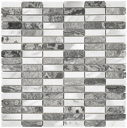 Creswell Grey Stone & Metal Mix Linear Mosaic - Hyperion Tiles