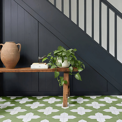 Crosses Forest Green Porcelain Tile - Hyperion Tiles