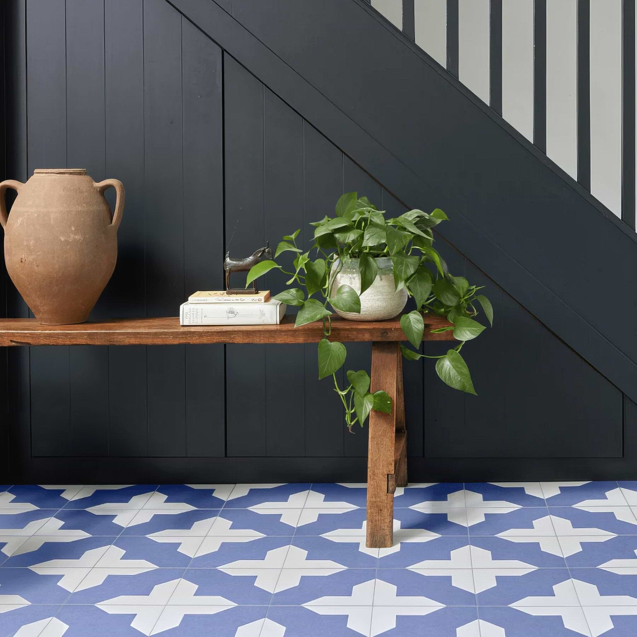 Crosses Navy Porcelain Tile - Hyperion Tiles