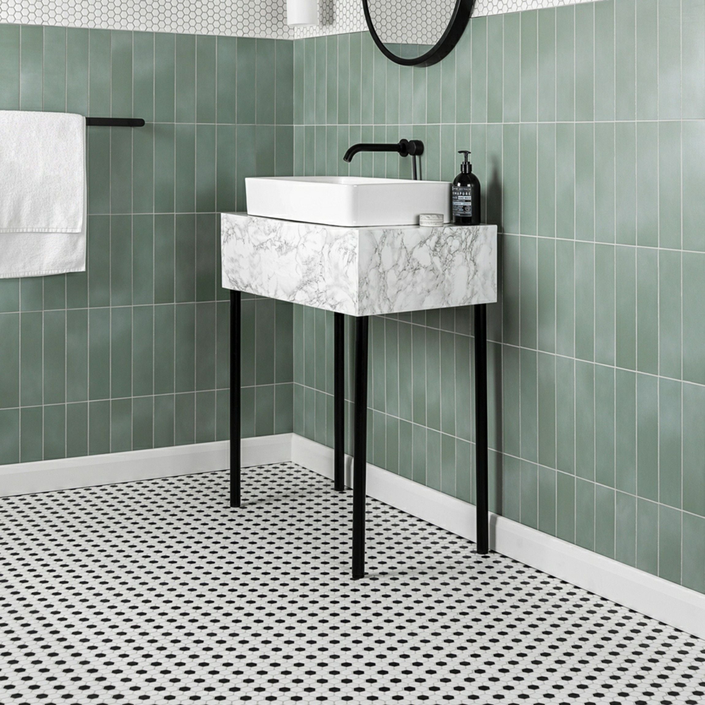 Black & White Honeycomb Floor Mosaic | Hexagon Mosaic | Hyperion Tiles