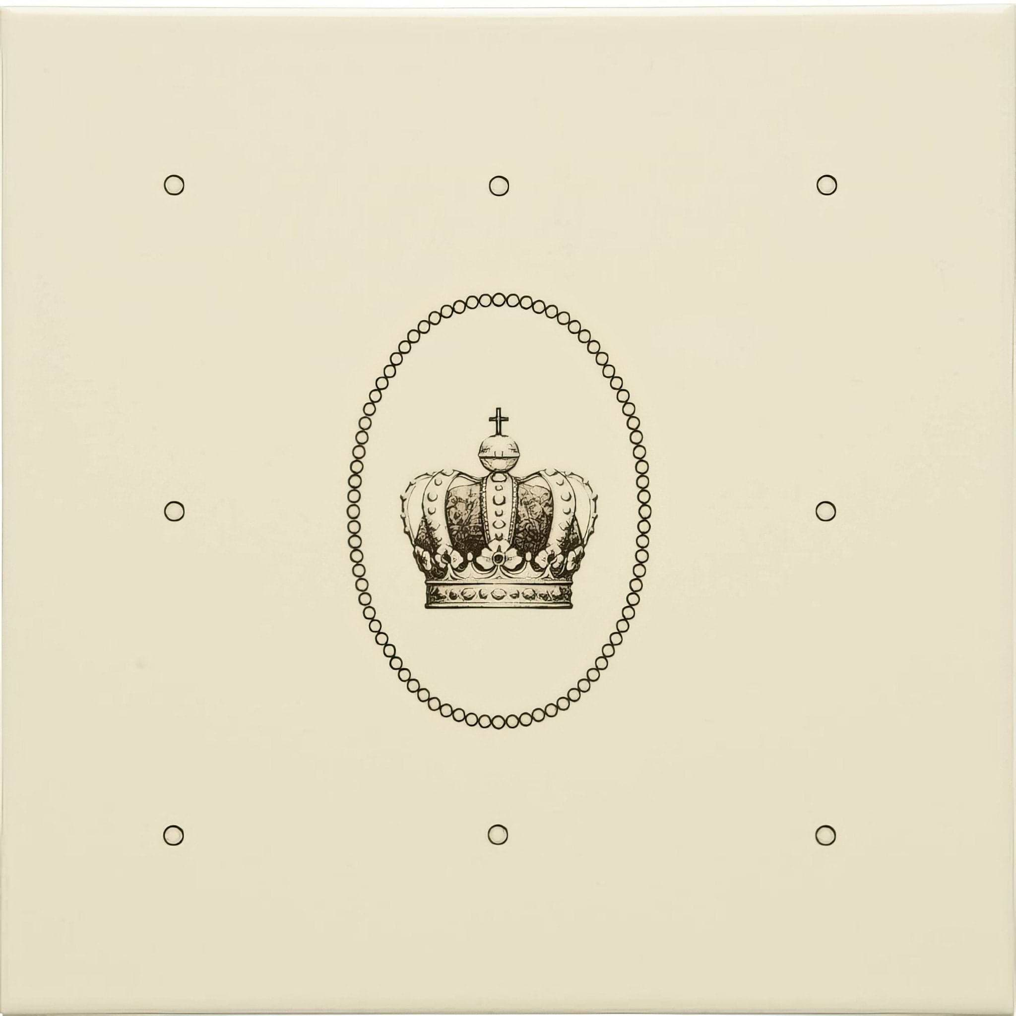 Dot Cartouche with Sovereign Crown Charcoal Grey on County White - Hyperion Tiles