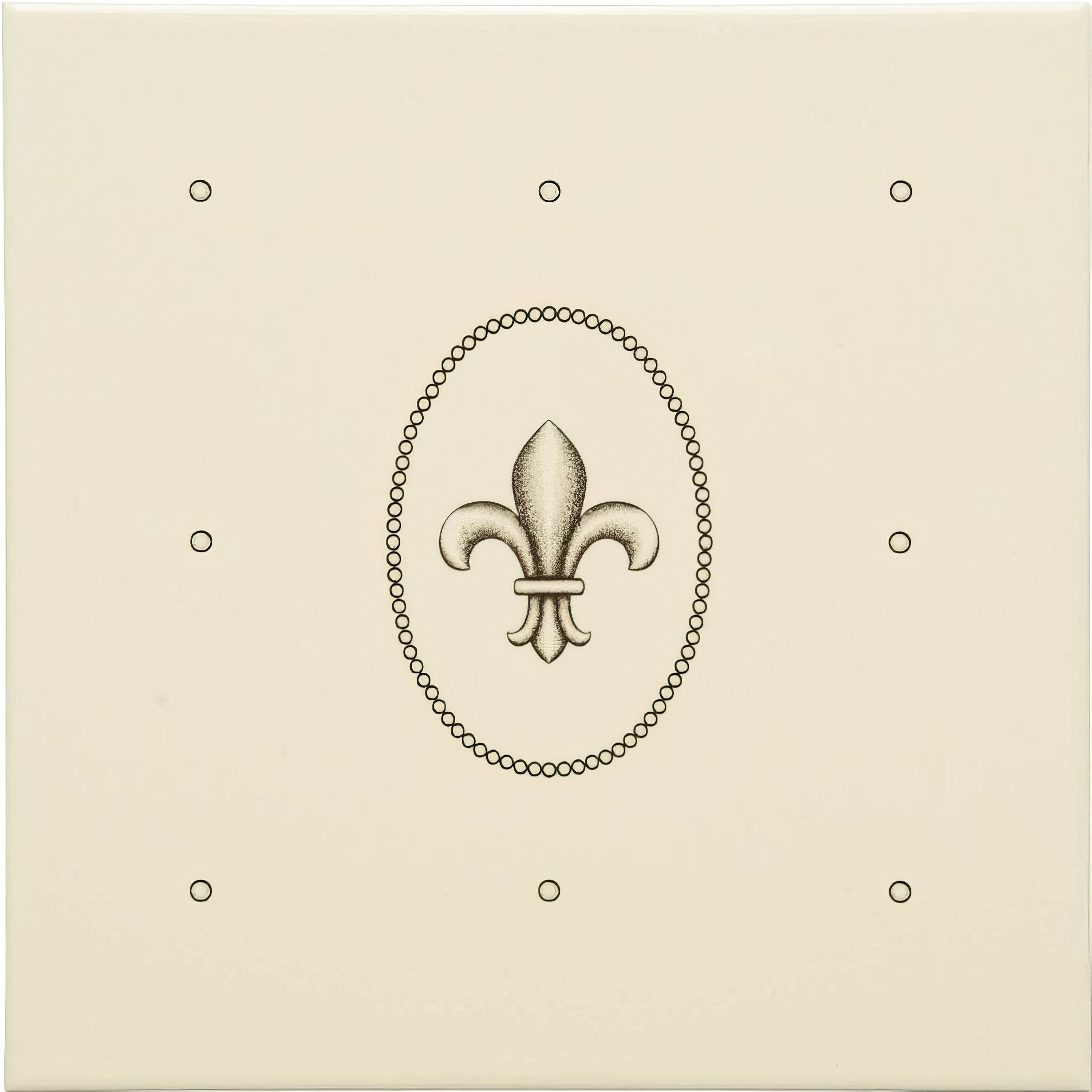 Dot Cartouche with Fleur de Lis Charcoal Grey on County White