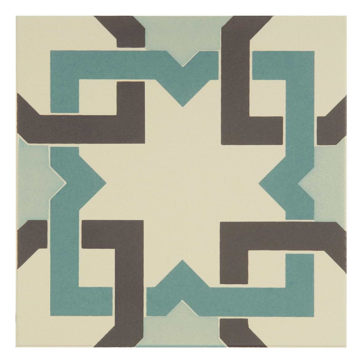 Ottoman Light Jade, Dark Jade and Dark Grey on White - Hyperion Tiles