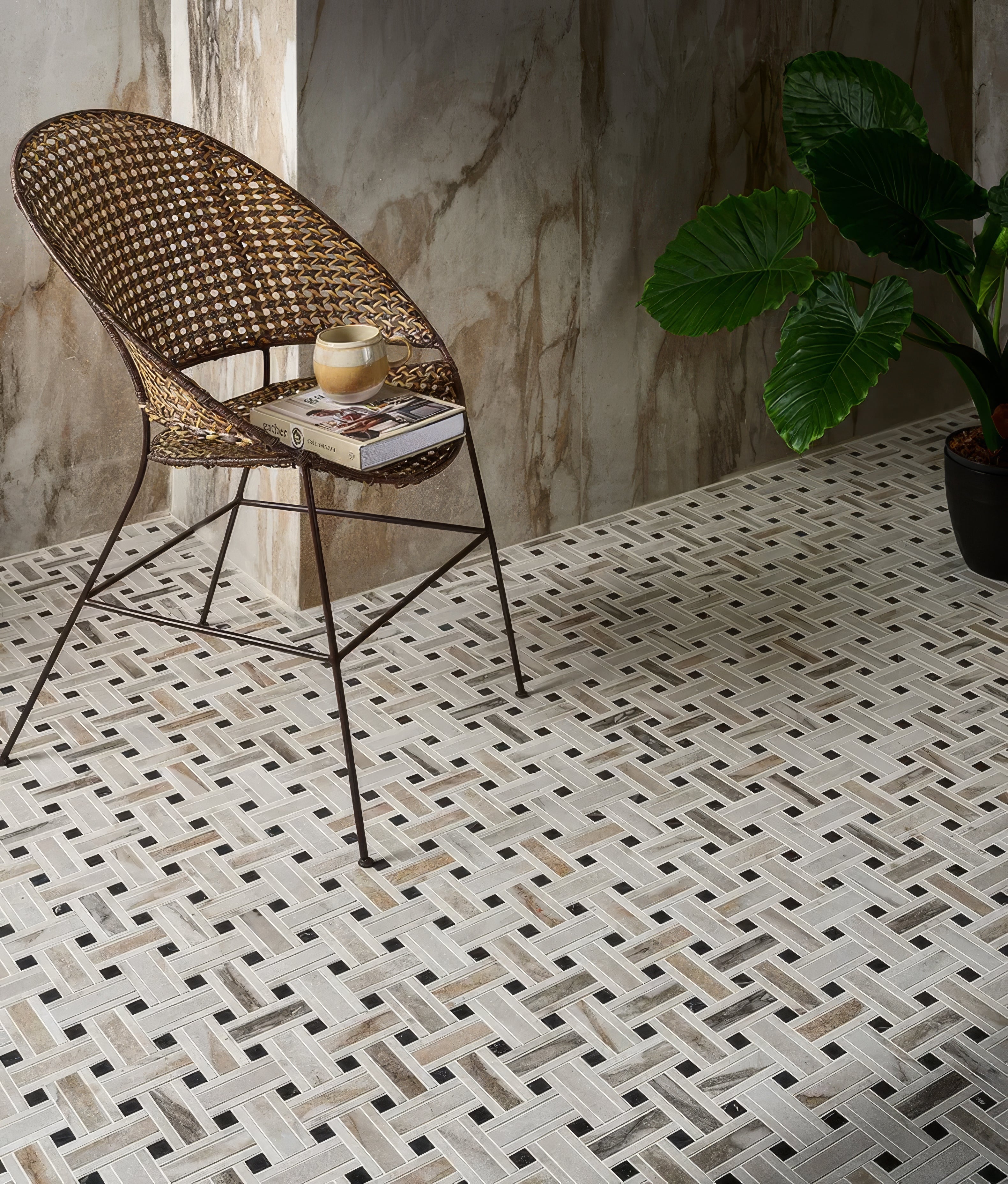 East Village Porcelain Basketweave Mosaic Oro - Hyperion Tiles 