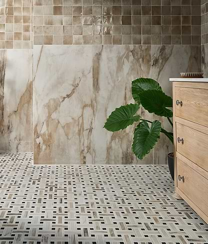 East Village Porcelain Basketweave Mosaic Oro - Hyperion Tiles 