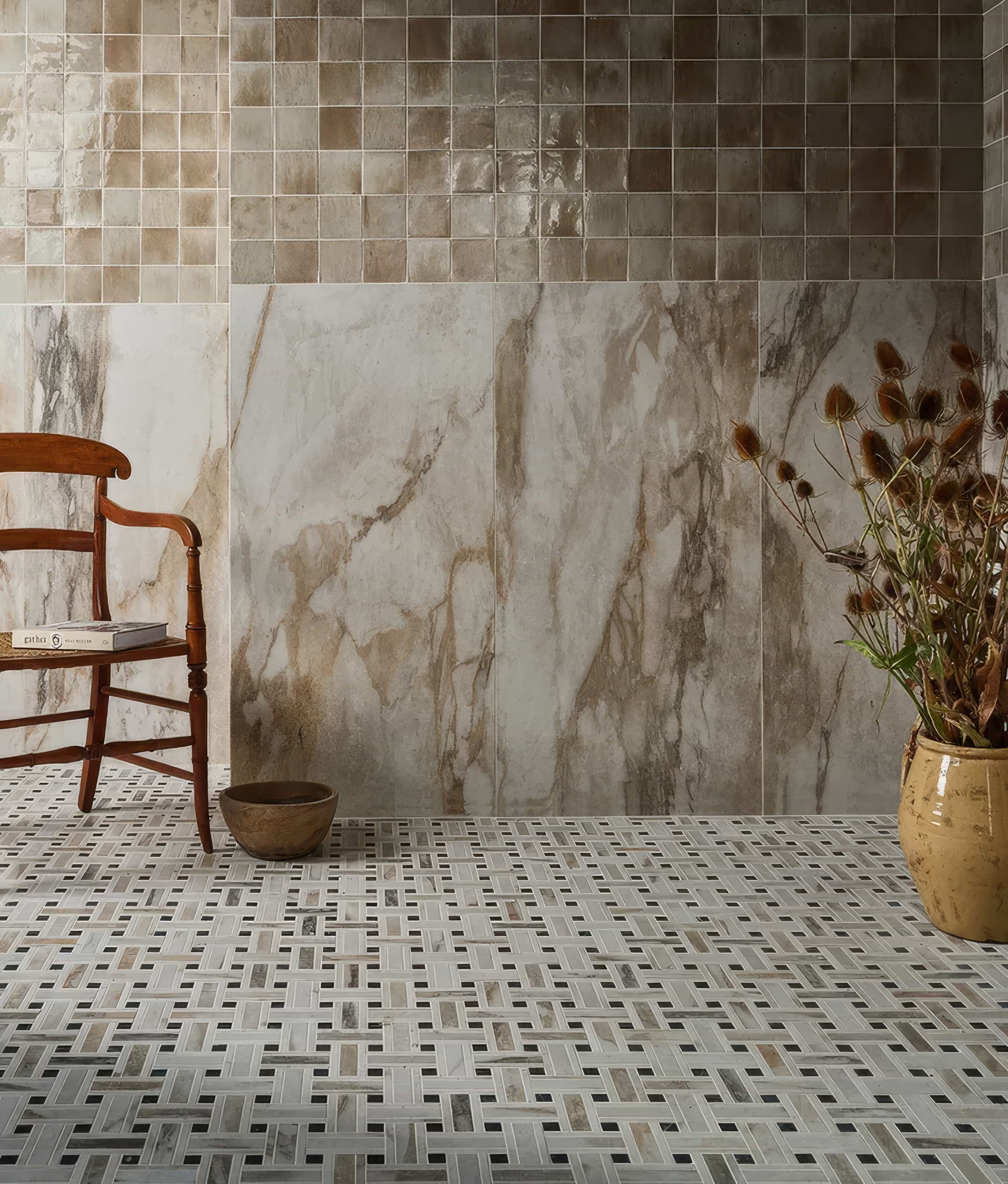 East Village Porcelain Basketweave Mosaic Oro - Hyperion Tiles 