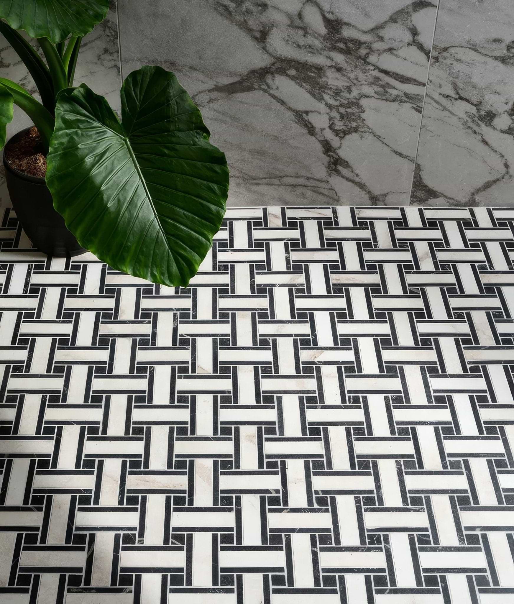 East Village Porcelain Basketweave Bianco - Hyperion Tiles