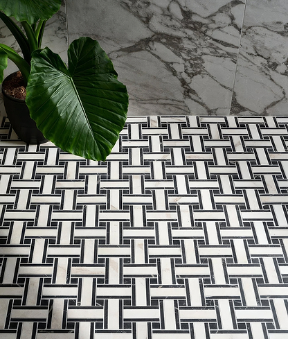 East Village Porcelain Basketweave Bianco - Hyperion Tiles