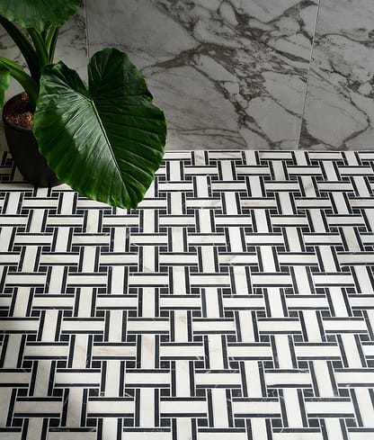 East Village Porcelain Basketweave Mosaic Bianco - Hyperion Tiles 