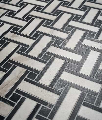 East Village Porcelain Basketweave Mosaic Bianco - Hyperion Tiles 