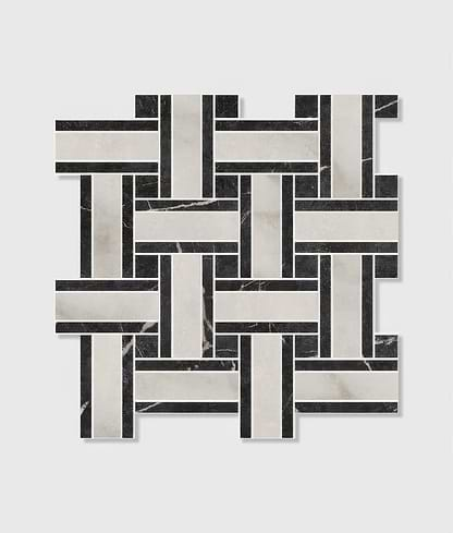 East Village Porcelain Basketweave Mosaic Bianco - Hyperion Tiles 