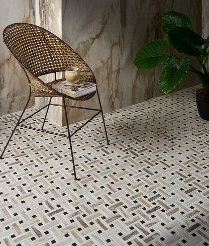 East Village Porcelain Basketweave Mosaic Oro - Hyperion Tiles