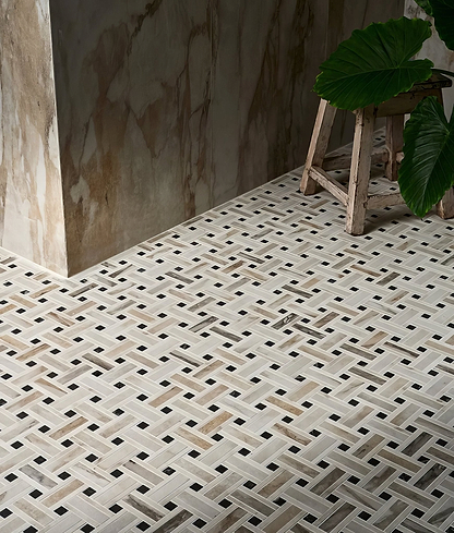 East Village Porcelain Basketweave Mosaic Oro - Hyperion Tiles