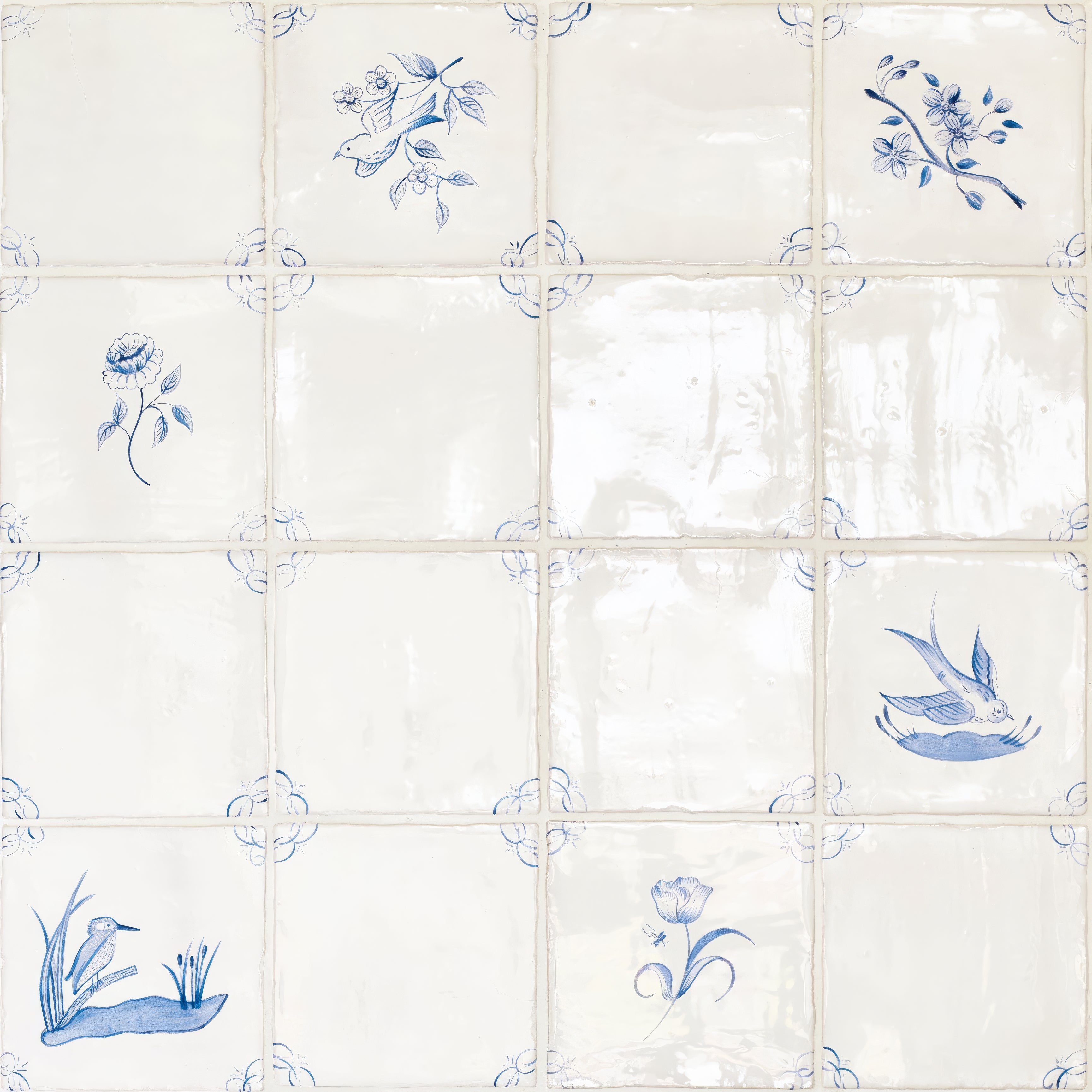 English Delft Peony - Hyperion Tiles - Fired Earth