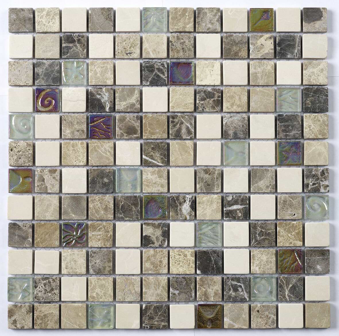 Emperador Cream Glass & Stone Mix Mosaic 23 x 23mm - Hyperion Tiles
