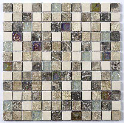 Emperador Cream Glass & Stone Mix Mosaic 23 x 23mm - Hyperion Tiles