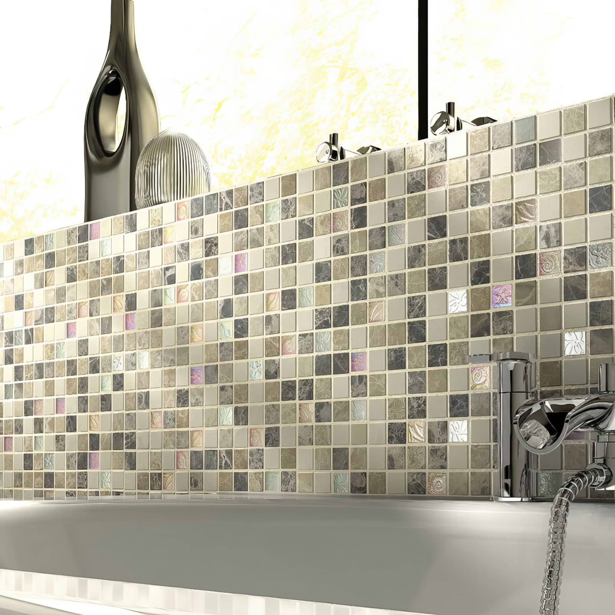 Emperador Cream Glass & Stone Mix Mosaic 23 x 23mm - Hyperion Tiles