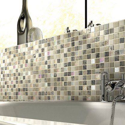 Emperador Cream Glass & Stone Mix Mosaic 23 x 23mm - Hyperion Tiles