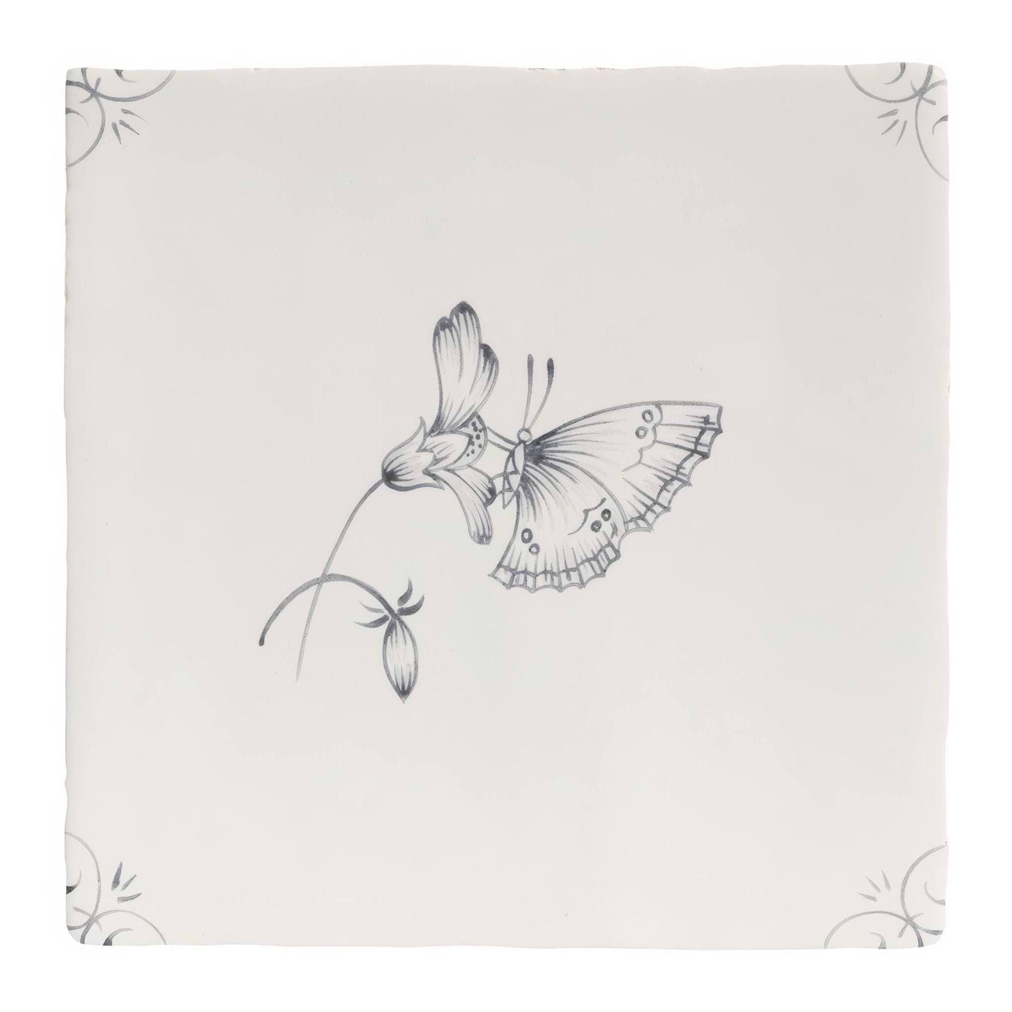 English Delft Charcoal Butterfly 2 - Hyperion Tiles