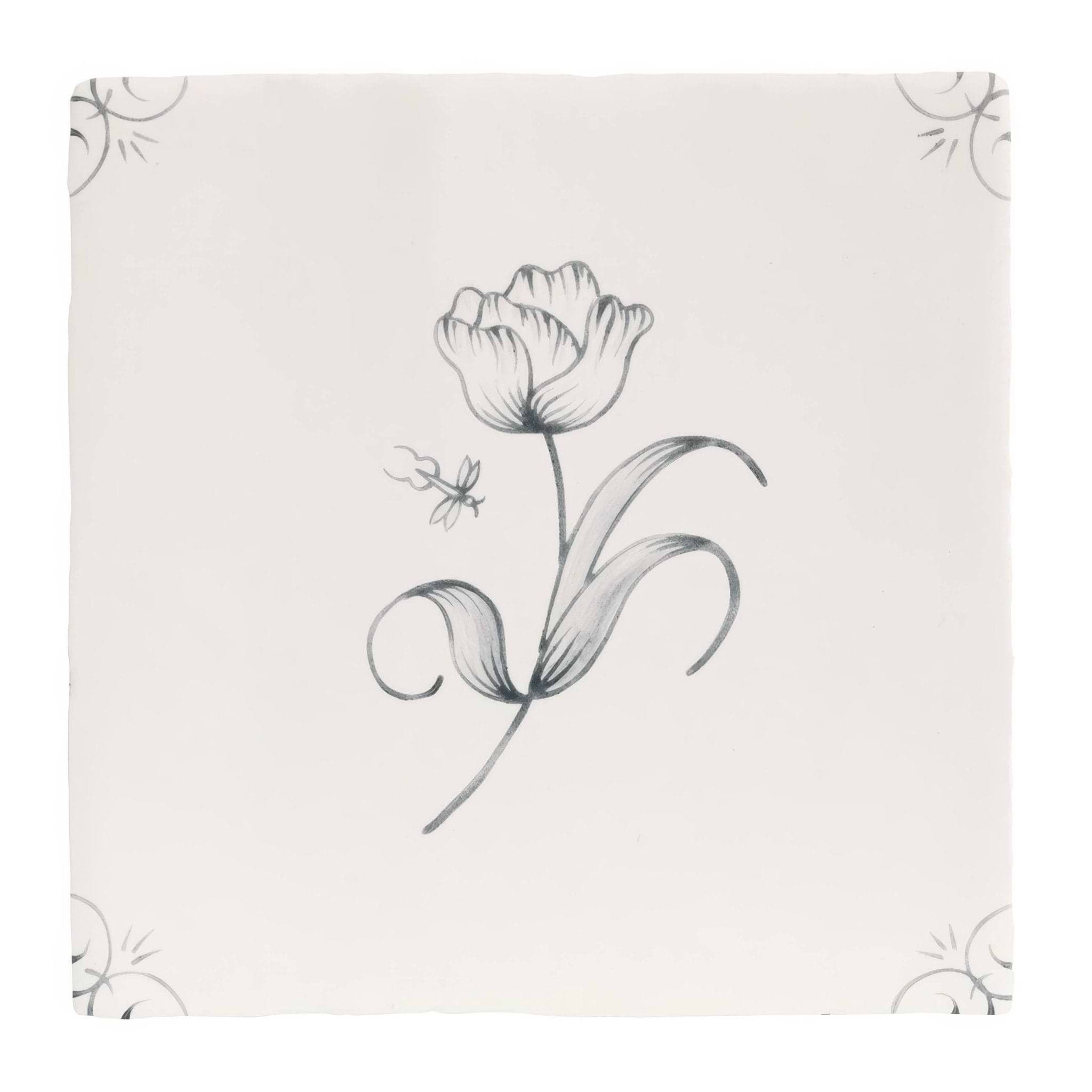 English Delft Charcoal Tulip - Hyperion Tiles