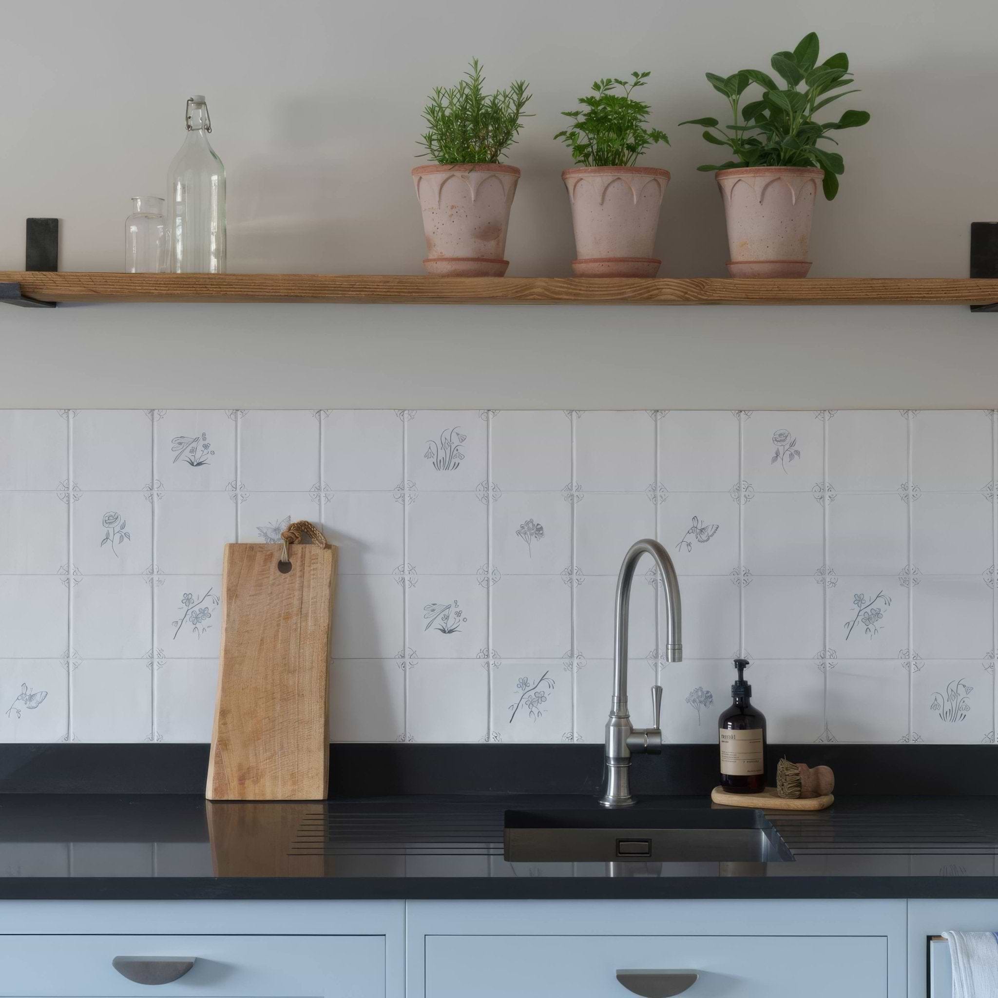 English Delft Charcoal Tulip - Hyperion Tiles