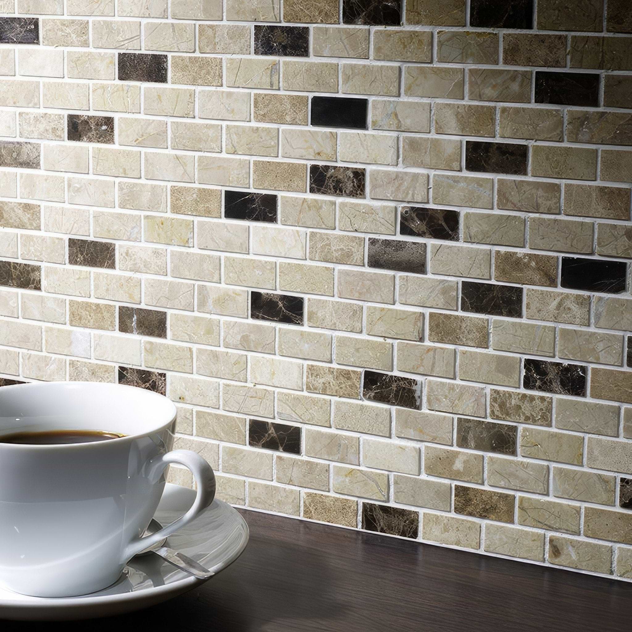 Expresso Polished Marble Mosaic 15x32mm - Hyperion Tiles