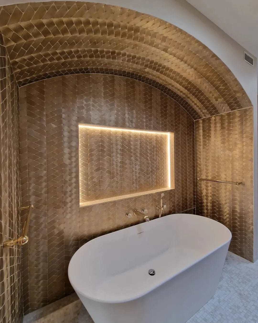 Gravity Aluminium Trace Gold Mosaic By Hyperion Tiles