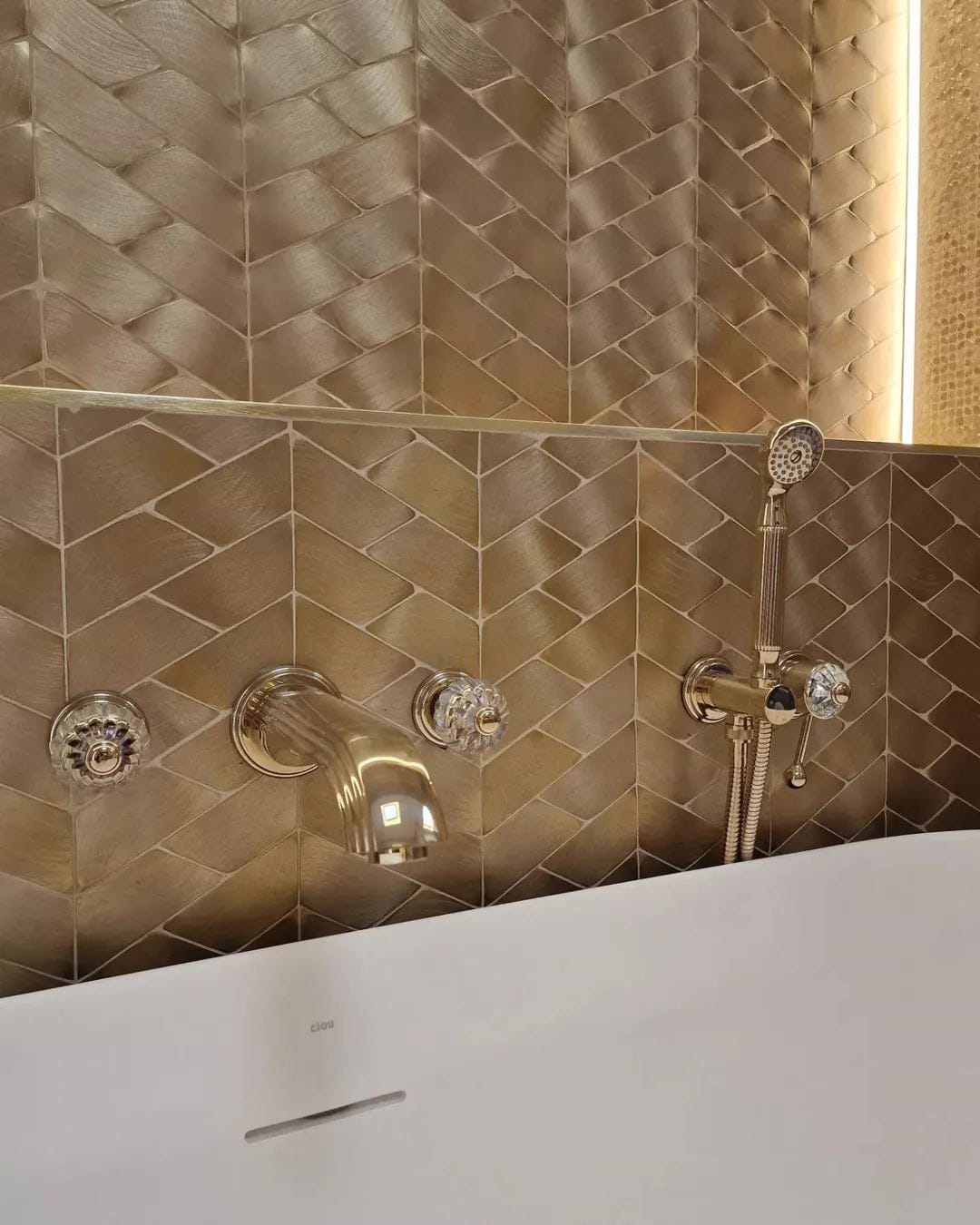 Gravity Aluminium Trace Gold Mosaic By Hyperion Tiles