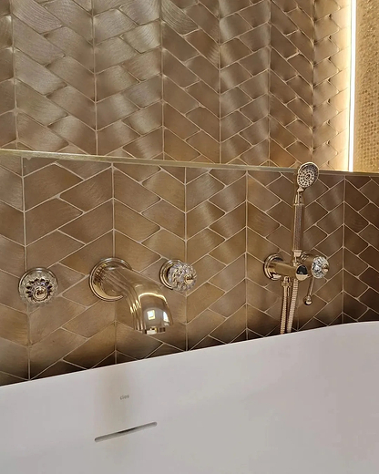 Gravity Aluminium Trace Gold Mosaic By Hyperion Tiles