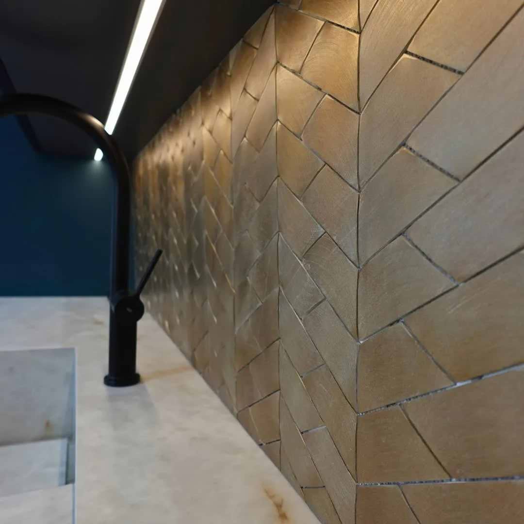 Gravity Aluminium Trace Gold Mosaic By Hyperion Tiles