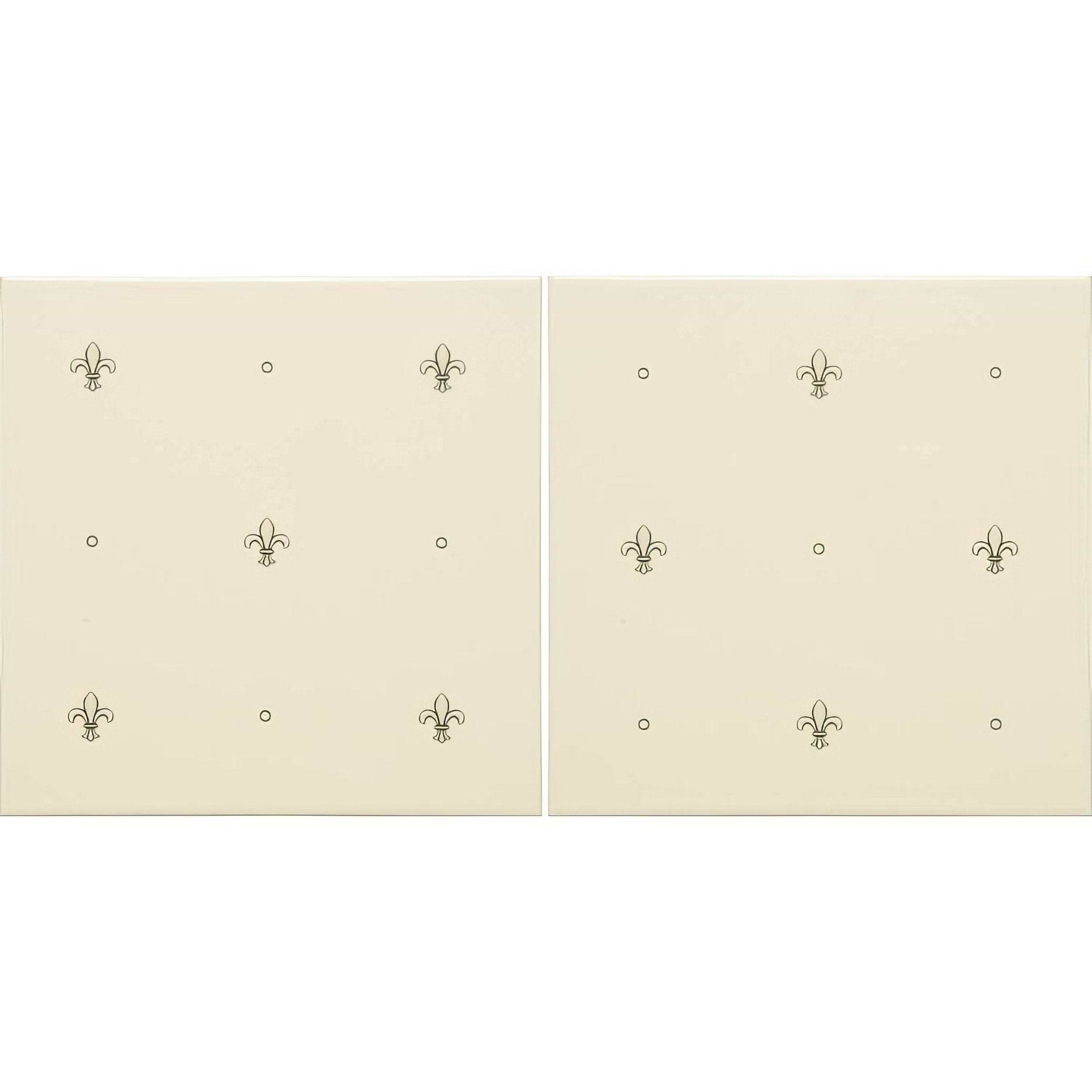 Fabergé Fleur de Lis 2 - tile Set Charcoal Grey on County White - Hyperion Tiles