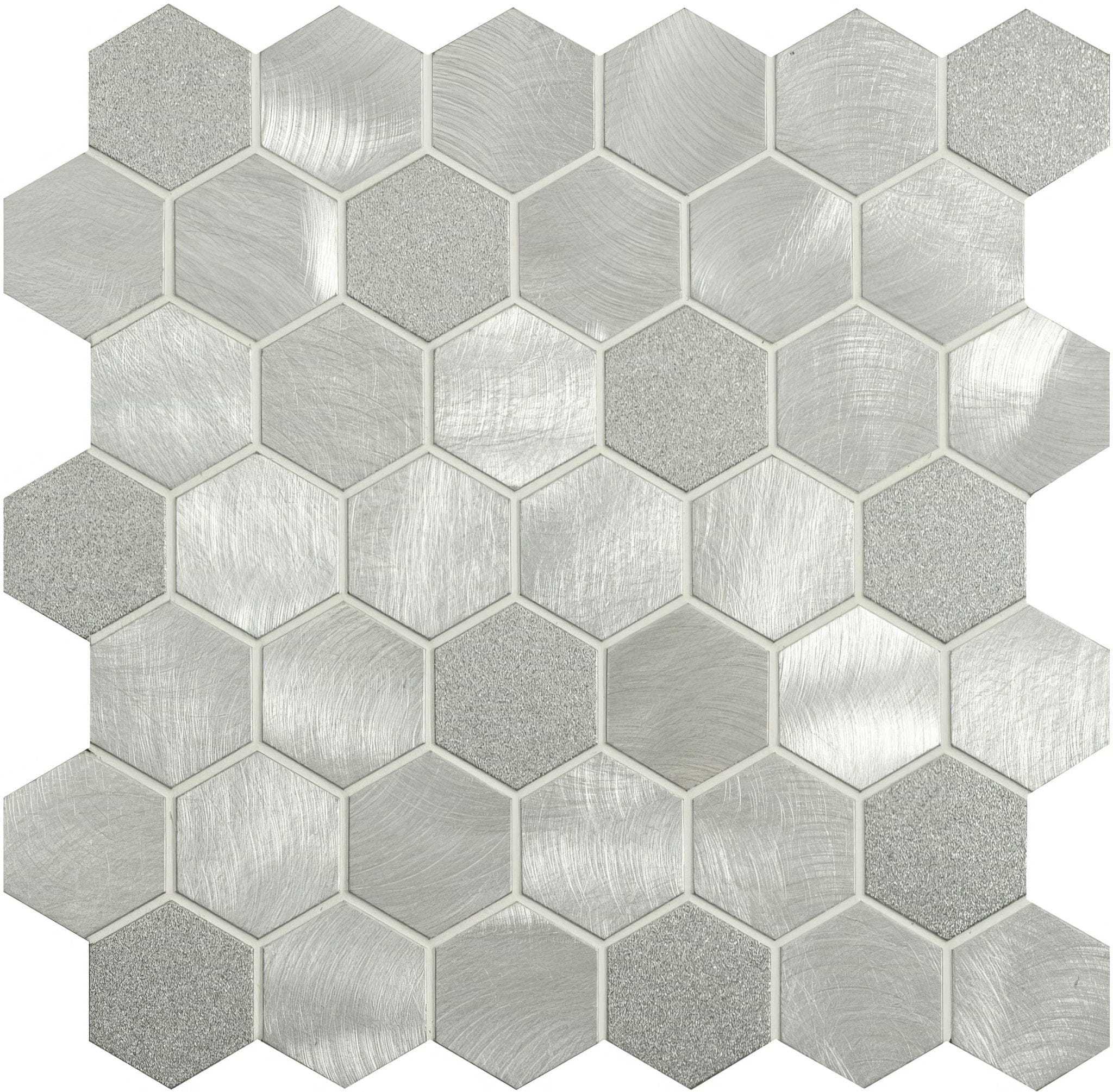 Fenrir Silver Mixed Finish Hexagon Mosaic - Hyperion Tiles