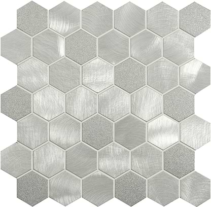 Fenrir Silver Mixed Finish Hexagon Mosaic - Hyperion Tiles