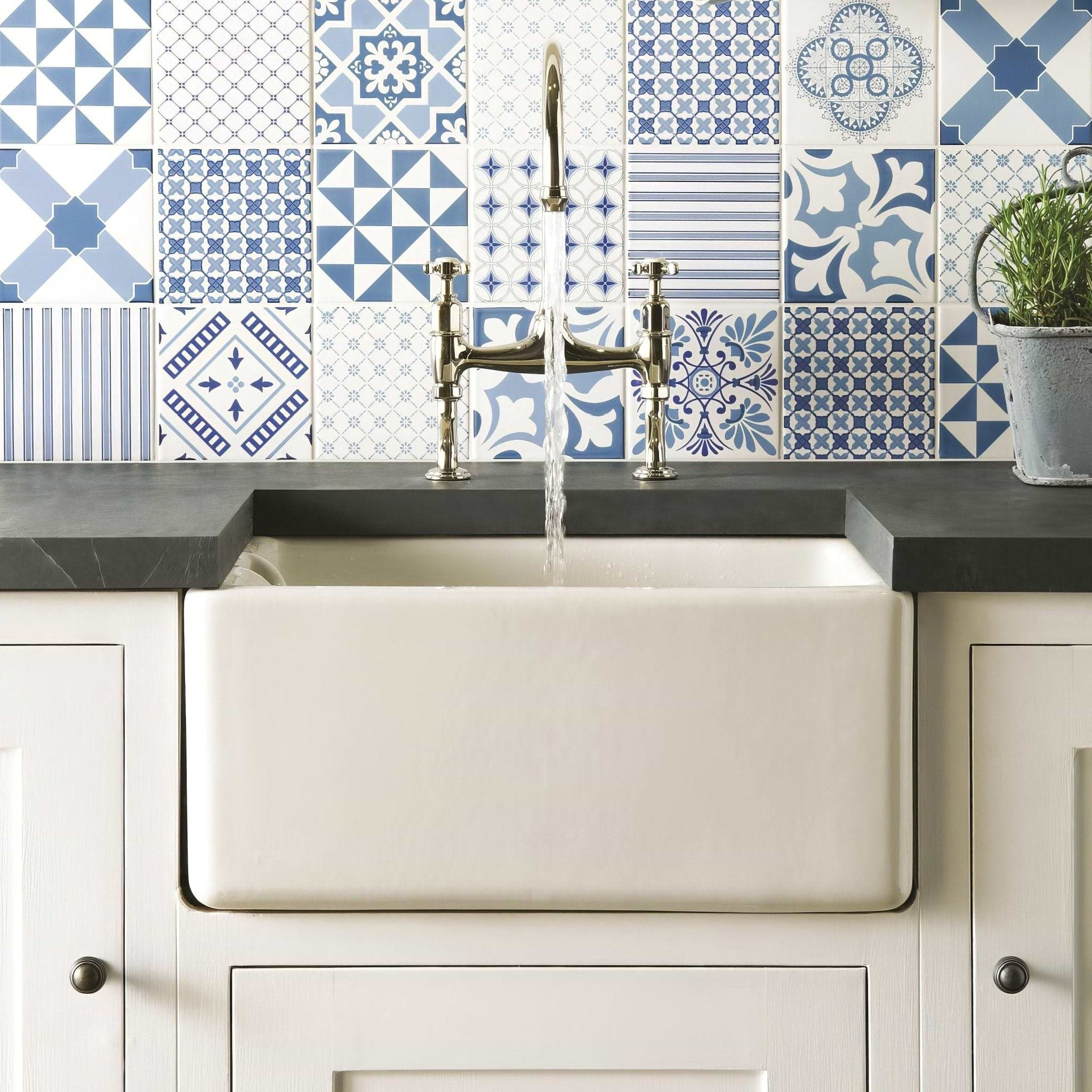 Filigree Blue on Brilliant White - Hyperion Tiles