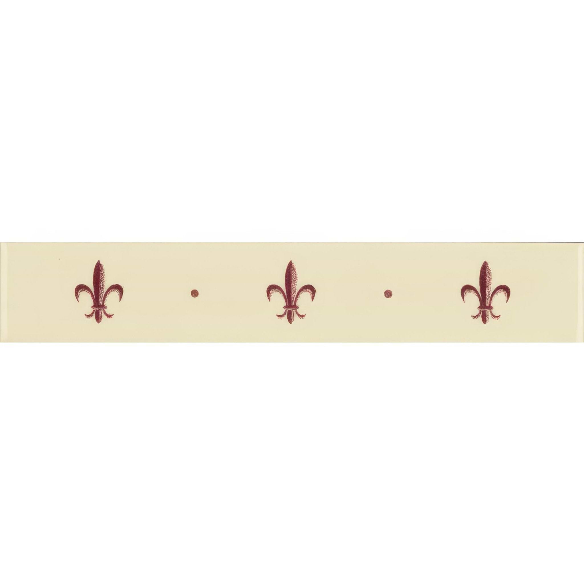 Fleur de Lis Border Burgundy on County White - Hyperion Tiles