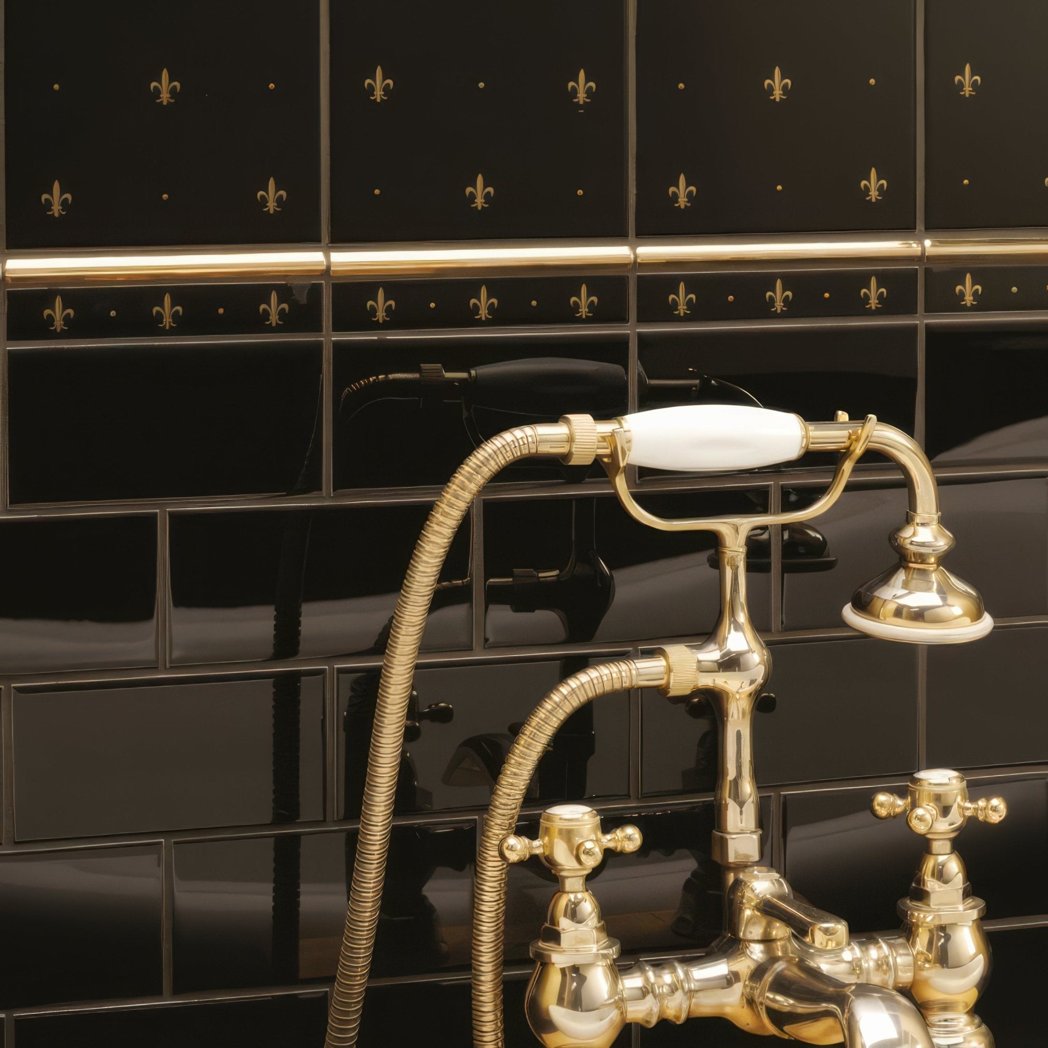 Fleur de Lis Border Gold on Jet Black - Hyperion Tiles